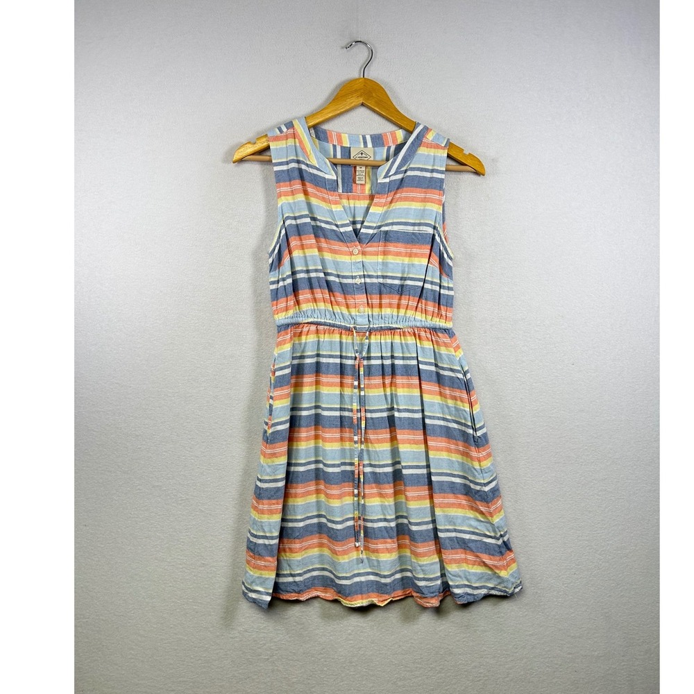 St. John's Bay Striped Shirt Dress Womens XS Blue Orange Linen Blend Sleeveless